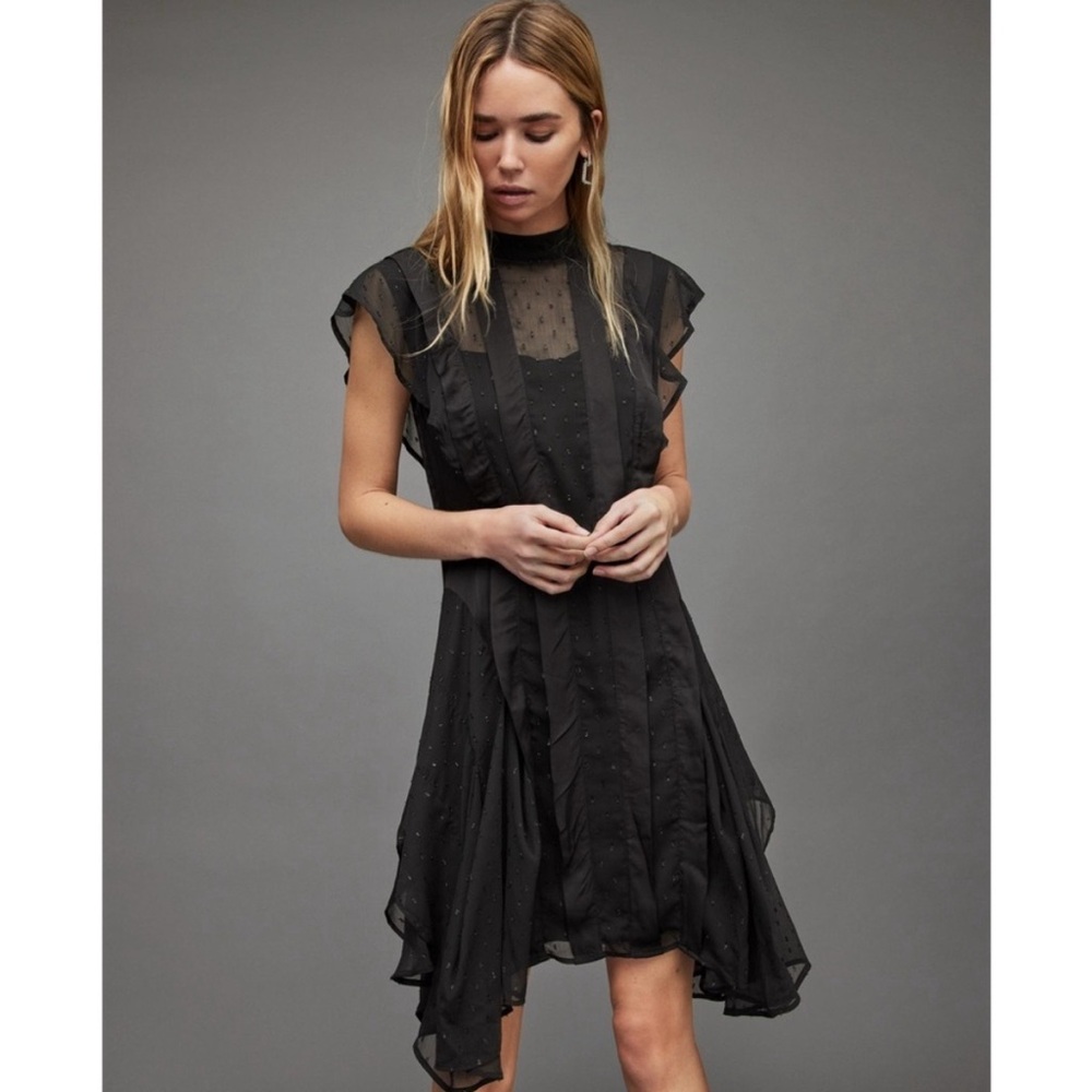 All Saints Silk Elegant Black Dress